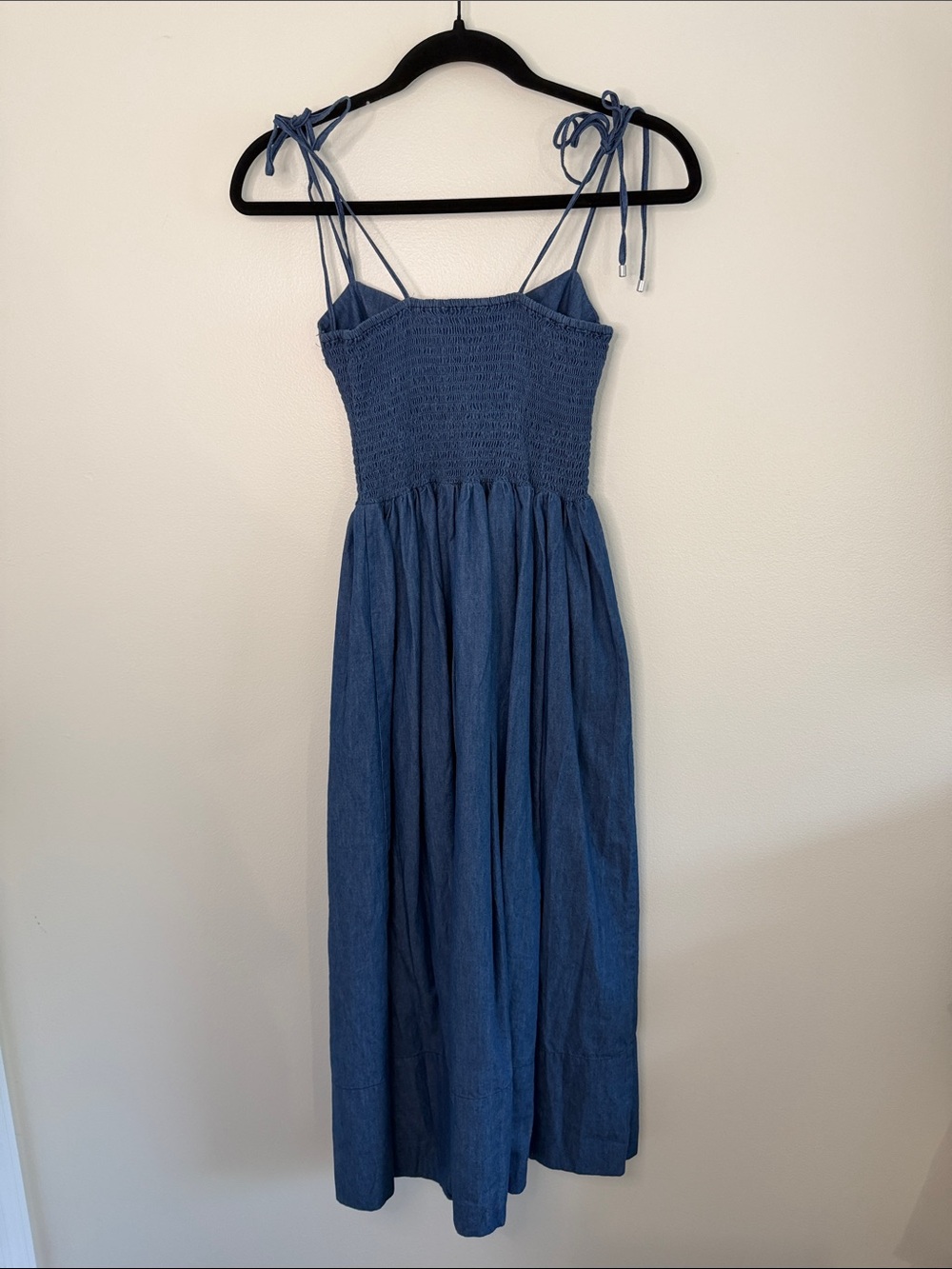 Karina Grimaldi Josephine Denim Midi Dress Denim Smocked Corset Cotton Medium - Picture 8 of 9